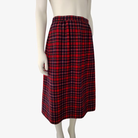 Vintage 1970s Pendleton Red Plaid Wool A Line Skirt With Pockets - Picture 1 of 11